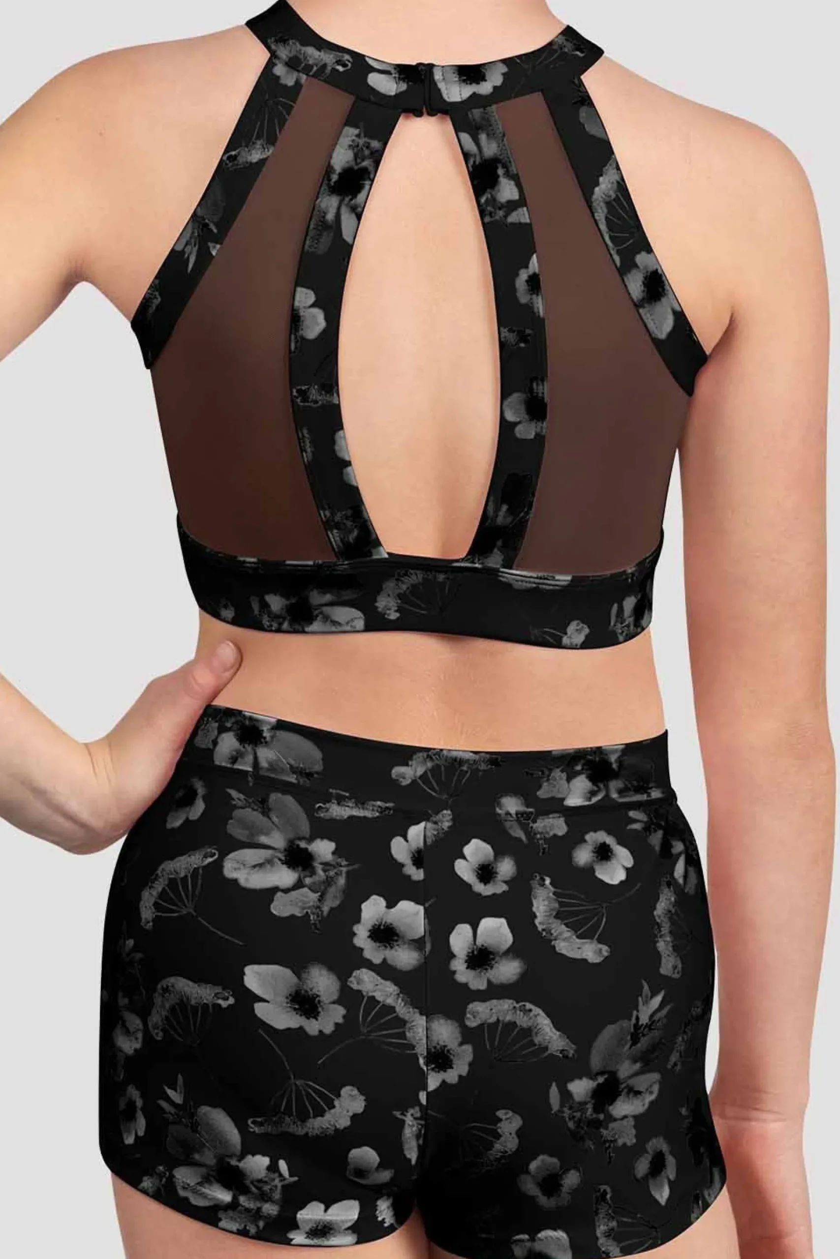 Bloch Oberteile^Mädchen – Aella – Kurzes Top mit Netzrücken black