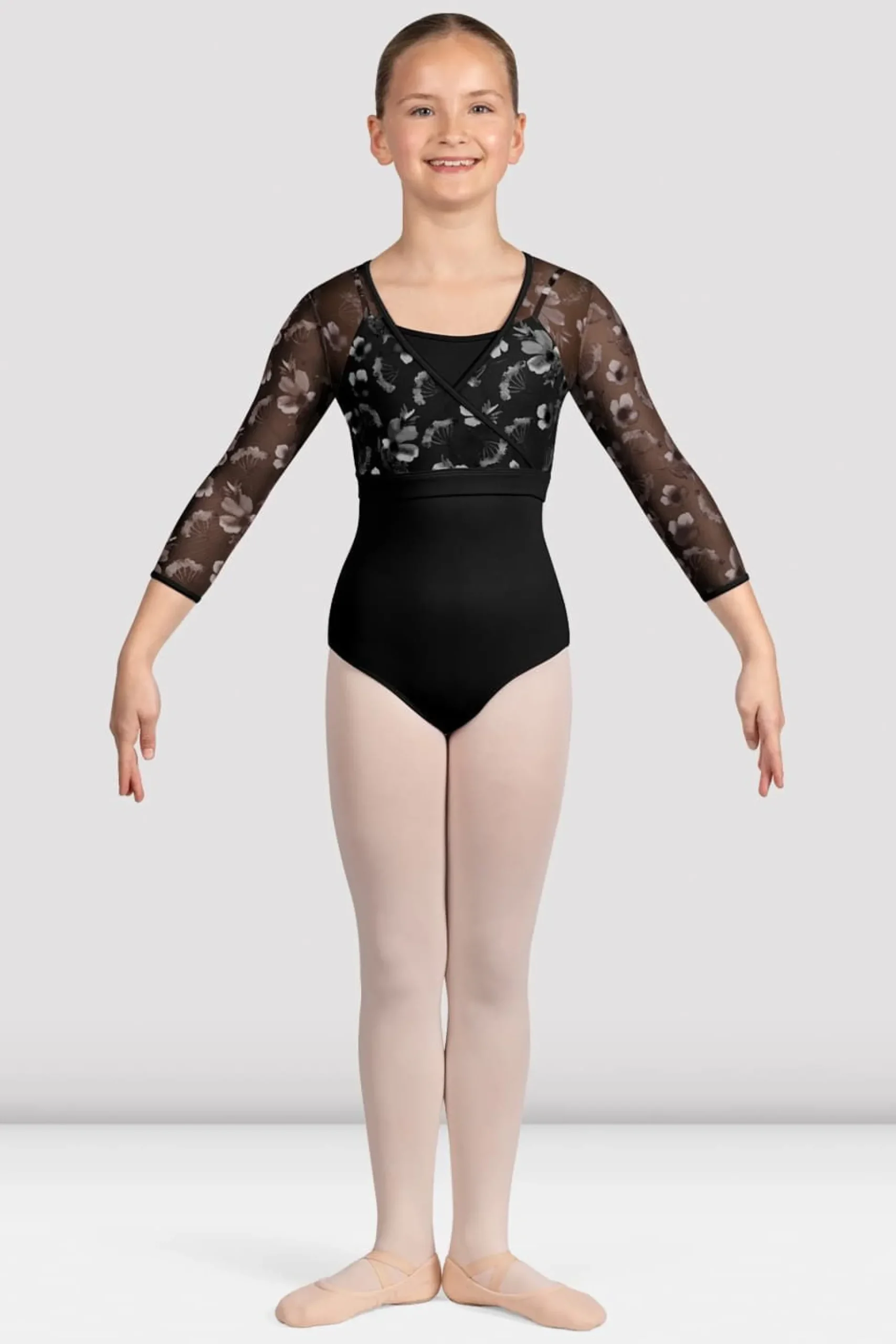 Bloch Oberteile^Mädchen Isobel Blumenoberteil mit 3/4-Ärmeln black