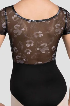 Bloch Trikots^Mädchen Remi Turnanzug mit Blumenmuster und Flügelärmeln black