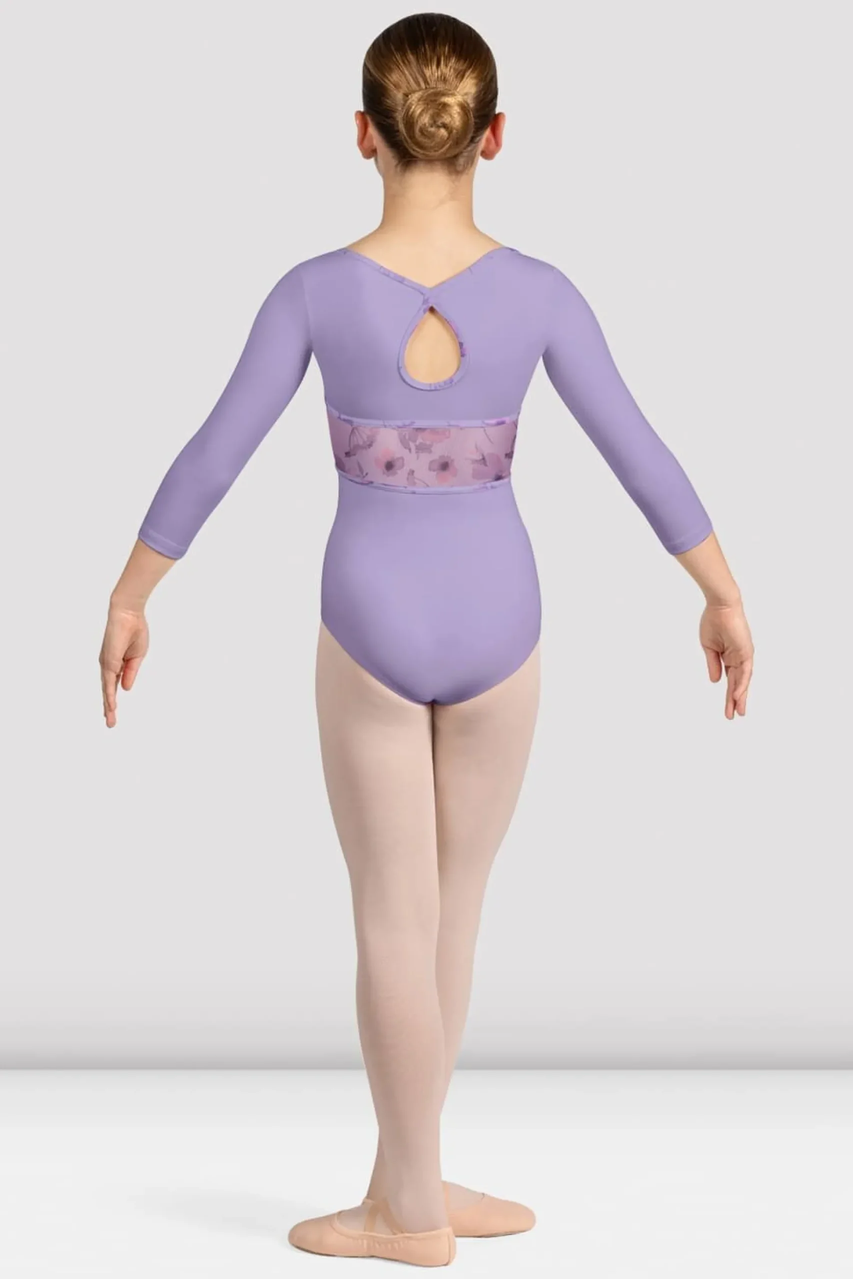 Bloch Trikots^Mädchen Sophie geblümtes Turntrikot mit 3/4-Ärmeln lilac