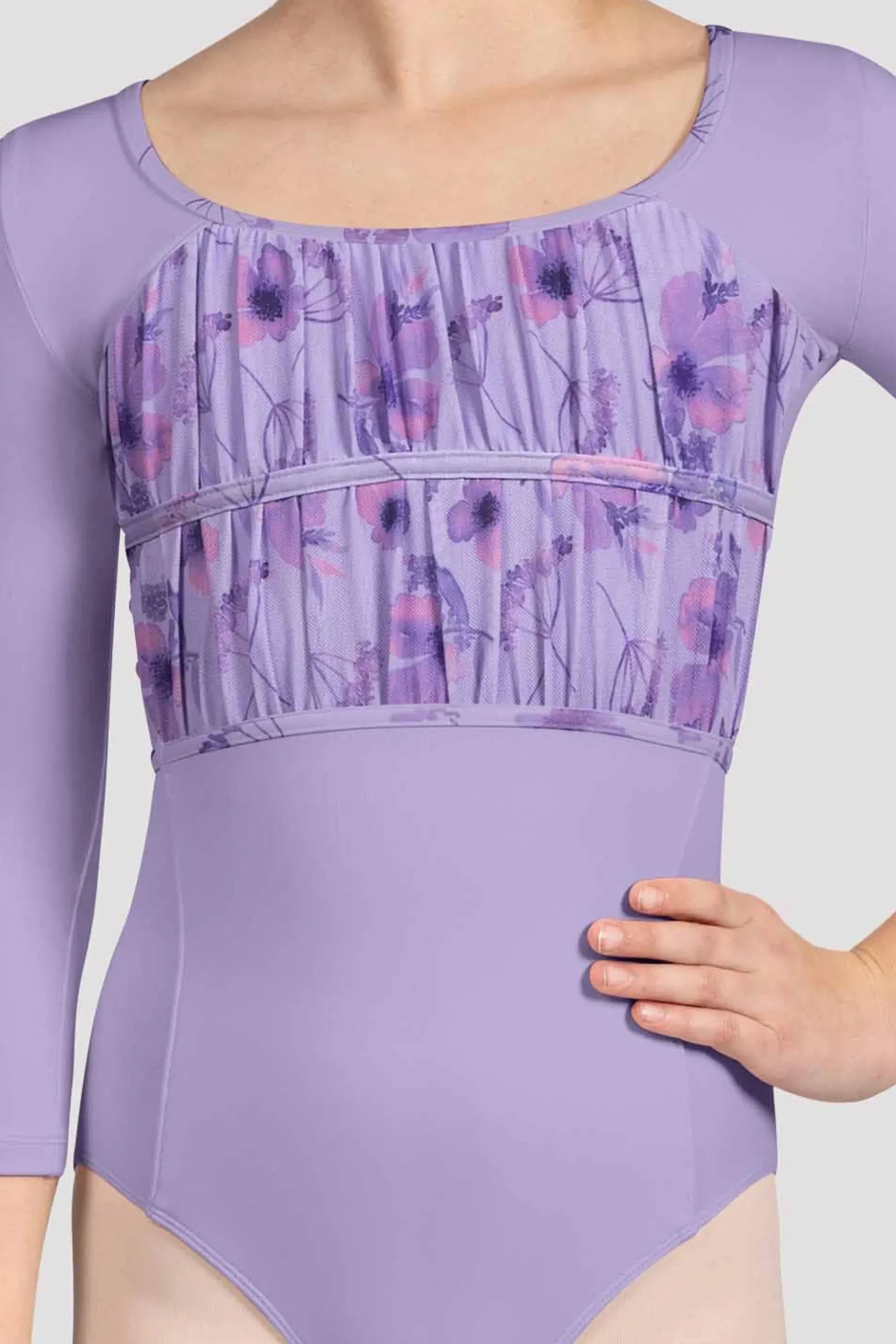Bloch Trikots^Mädchen Sophie geblümtes Turntrikot mit 3/4-Ärmeln lilac