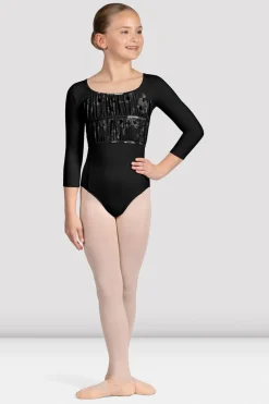 Bloch Trikots^Mädchen Sophie geblümtes Turntrikot mit 3/4-Ärmeln black