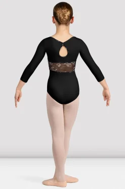 Bloch Trikots^Mädchen Sophie geblümtes Turntrikot mit 3/4-Ärmeln black